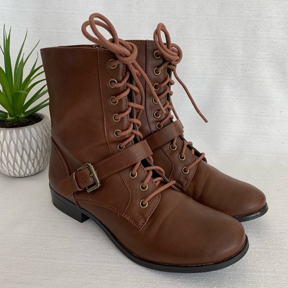 a.n.a. Brown Faux Leather lace Up Boots Woman’s 7.5M - Picture 3 of 12